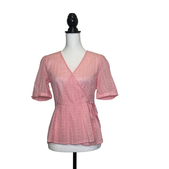 Lucky Brand Wrap Top Bubble Gum Pink Floral Top - Picture 2 of 9